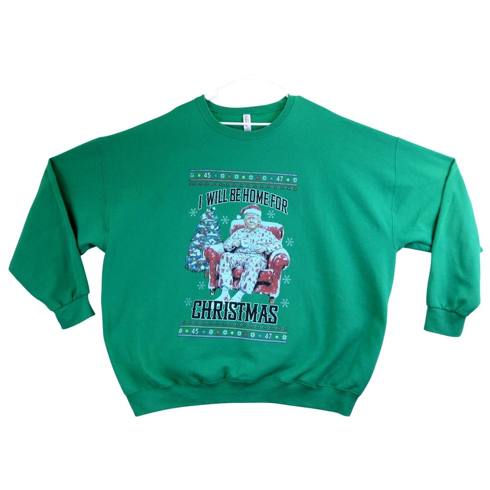 Donald J Trump Christmas Jerzees NuBlend Sweatshirt Mens 3XL Green‎ MAGA Holiday